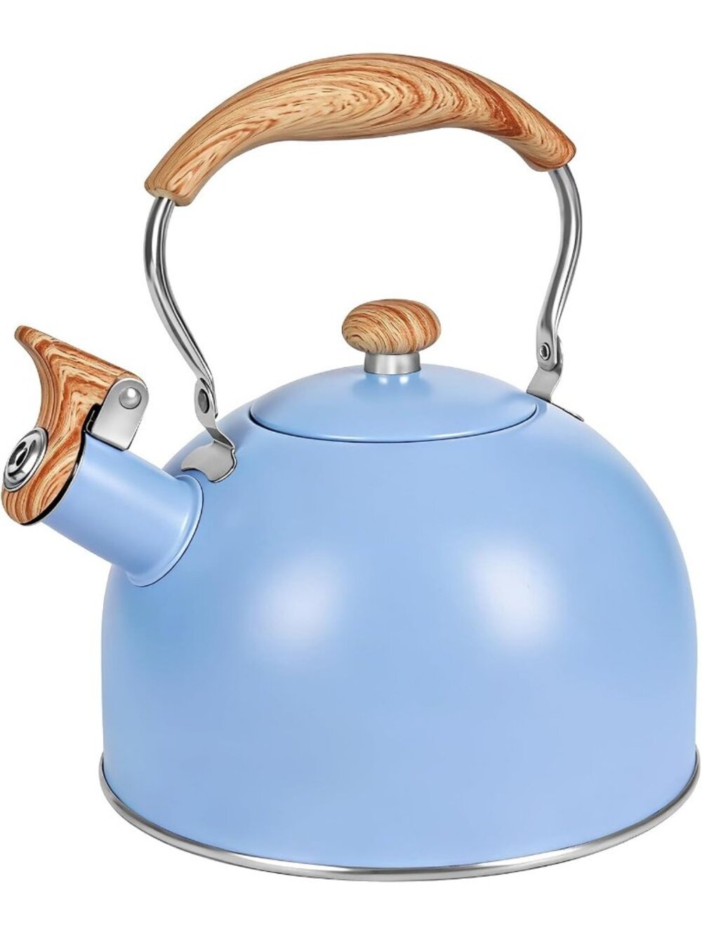 GGC Blue Stainless Steel Kettles 2.6QT Whistling Stove Top Folding Wood Handle